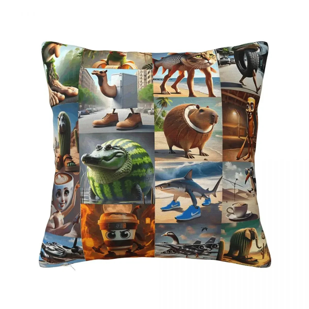 Brainrot Meme Italian Brain Rot Tung Tung Tung Sahu  Pillow Case Cushion Polyester Pillow Cover Morden For Sofa Car Home Decor