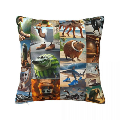 Brainrot Meme Italian Brain Rot Tung Tung Tung Sahu  Pillow Case Cushion Polyester Pillow Cover Morden For Sofa Car Home Decor