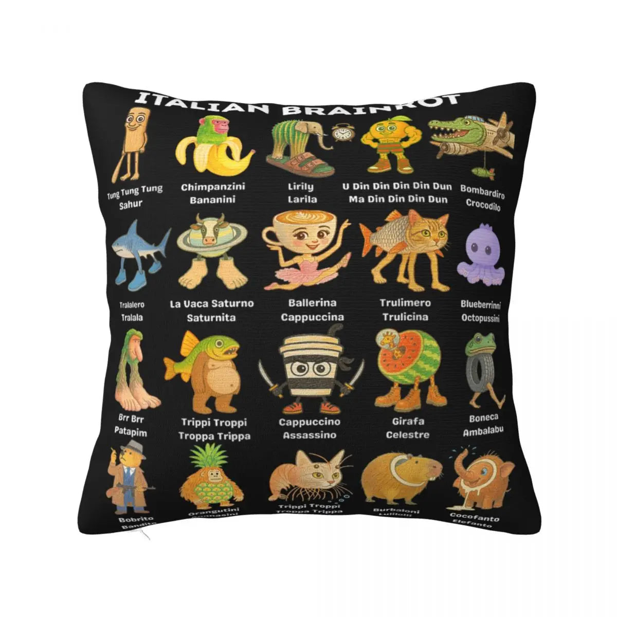 Brainrot Meme Italian Brain Rot Tung Tung Tung Sahu  Pillow Case Cushion Polyester Pillow Cover Morden For Sofa Car Home Decor