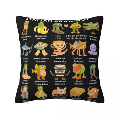 Brainrot Meme Italian Brain Rot Tung Tung Tung Sahu  Pillow Case Cushion Polyester Pillow Cover Morden For Sofa Car Home Decor